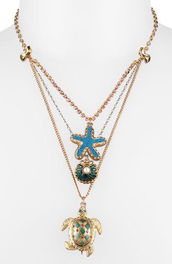 Betsey Johnson Sea Excursion Triple Strand Pendant Necklace - Lyst