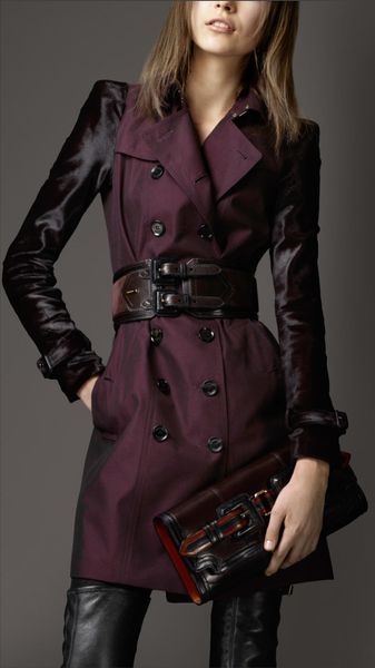 Burberry Mid Length Ponyskin Sleeve Cotton Gabardine Trench Coat - Lyst