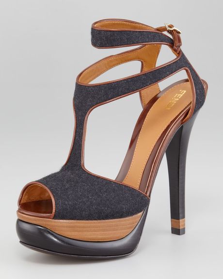 Fendi Bronte Feltleather Halter Strap Platform Sandal in Blue (grey burgundy) - Lyst