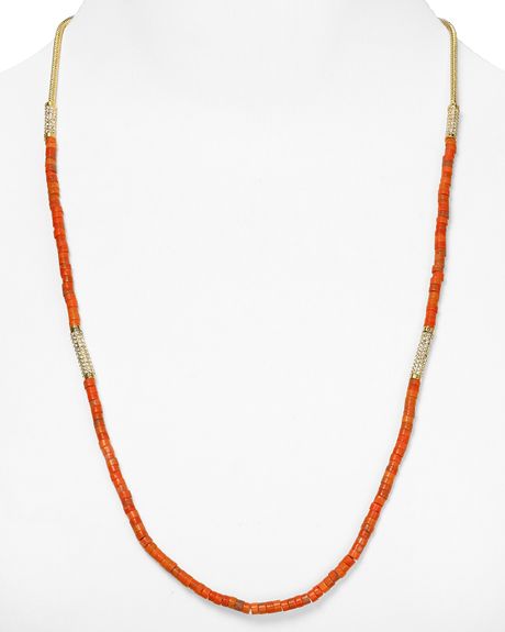 Michael Kors Michael Coral Beaded Necklace 28 in Orange (gold) - Lyst