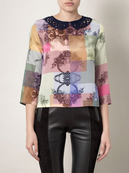 Preen Lace Collar Printed Tea Top in Multicolor (multi) - Lyst