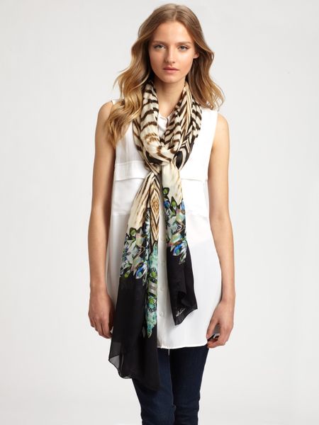 Roberto Cavalli  Crystal Printed Scarf in Multicolor (black) - Lyst