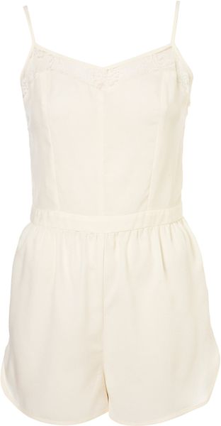 Topshop Strappy Lace Panel Teddy in Beige (cream) - Lyst