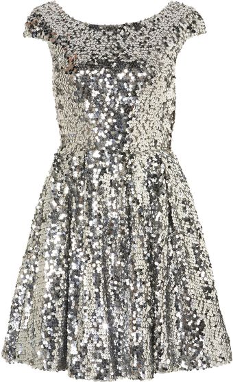 Topshop Sequin Skater Dress - Lyst