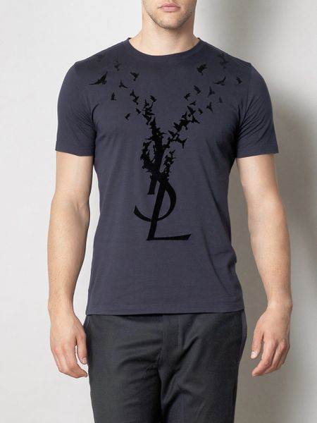 Yves Saint Laurent Flocked Dove Tshirt in Blue for Men (navy) - Lyst