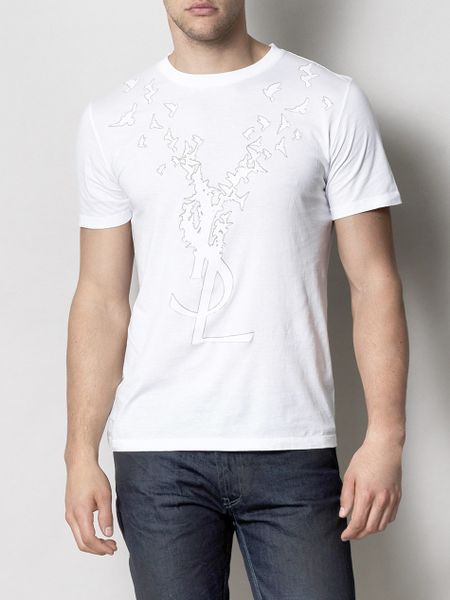 Yves Saint Laurent Flocked Dove Tshirt in White for Men - Lyst