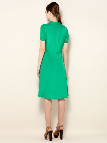 Biba Tie Neck Tea Dress in Green | Lyst