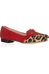 Charlotte Olympia Bisoux Suede and Calf Hair Loafers