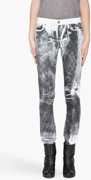 Helmut Lang White Grain Print Jeans in Black (white) - Lyst