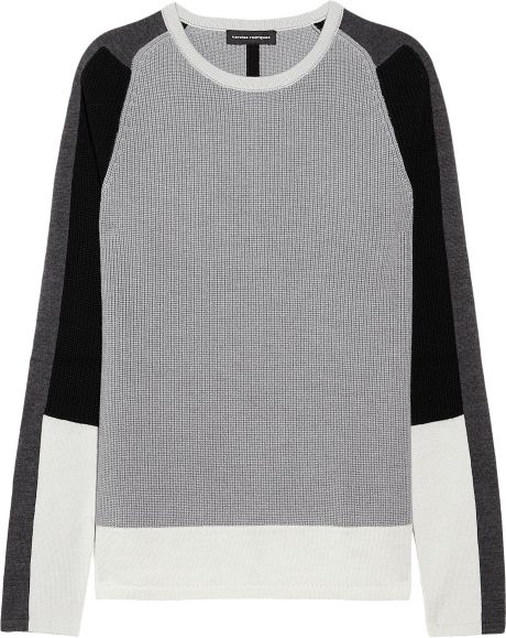 Narciso Rodriguez Colorblock Jersey and Ribbed Merino Wool Sweater in Gray - Lyst
