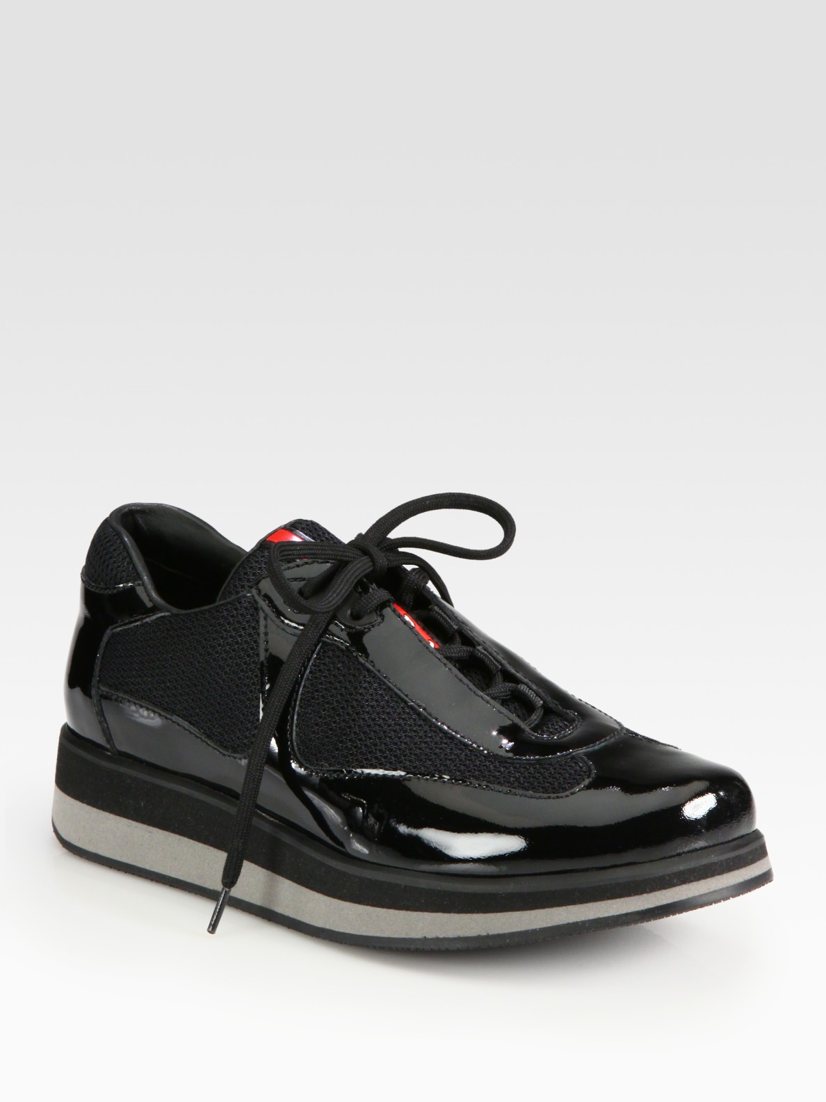 black patent prada trainers