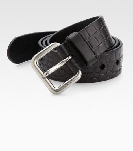 Prada Stamped Leather Belt in Black for Men - Lyst