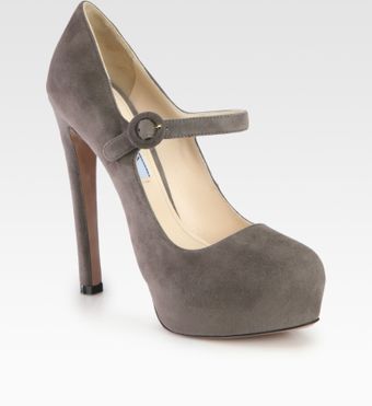 Prada Suede Mary Jane Platform Pumps - Lyst