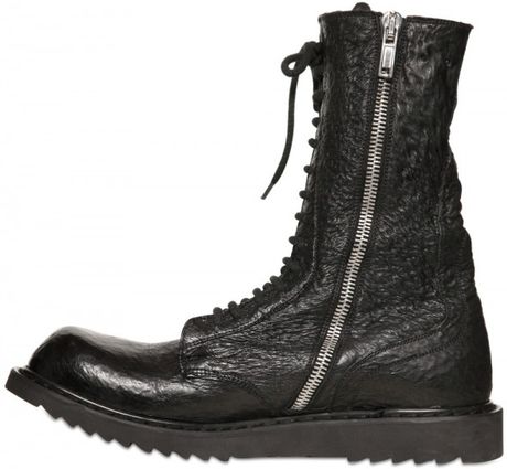 Rick Owens Textured Leather Military Boots in Black for Men - Lyst