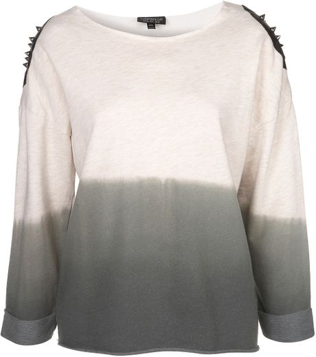 Topshop Studded Dip Dye Sweat in Khaki - Lyst