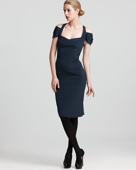 Zac Posen Fitted Dress Cold Shoulder in Black (dusk blue) - Lyst