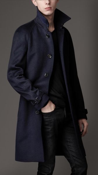 Burberry Midlength Wool Cashmere Trench Coat in Blue for Men (navy) - Lyst