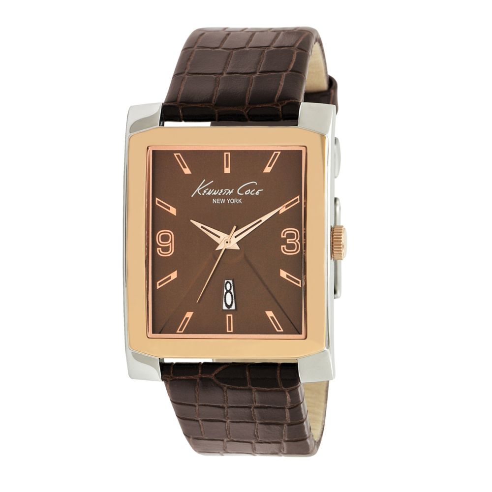 Cole Mens Brown Croc Embossed Leather Strap Watch in Brown for