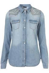 Topshop Studded Bleach Denim Shirt