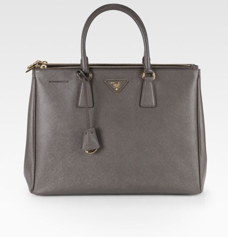 Prada Saffiano Lux Doublezip Tote in Gray (grey) - Lyst