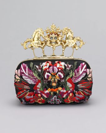 Alexander McQueen Embroidered Unicorn Skull Clasp Clutch - Lyst