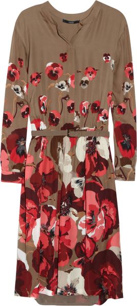 Gucci Floralprint Silkgeorgette Dress in Brown (floral) - Lyst