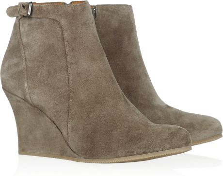 Lanvin Suede Wedge Ankle Boots in Brown (taupe) - Lyst