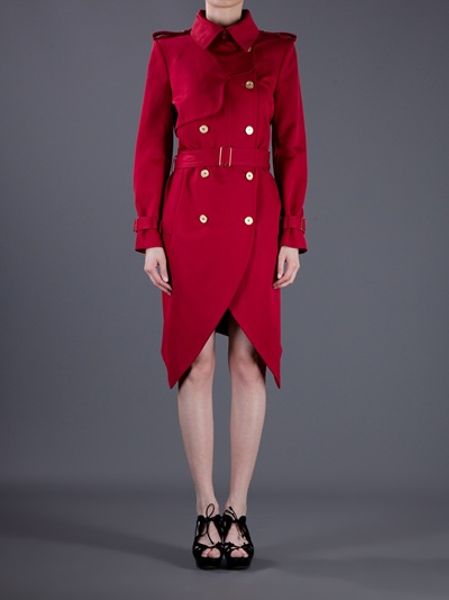 Yves Saint Laurent Long Trench Coat in Red - Lyst