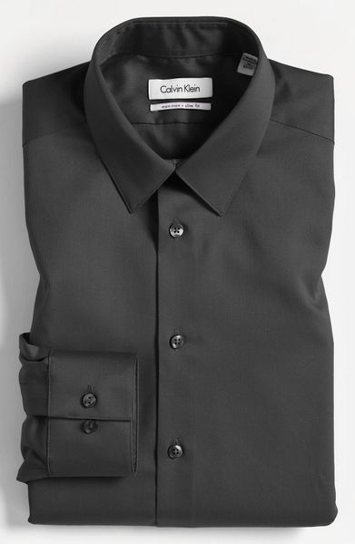 Calvin Klein Slim Fit Dress Shirt in Black for Men (carbon) - Lyst