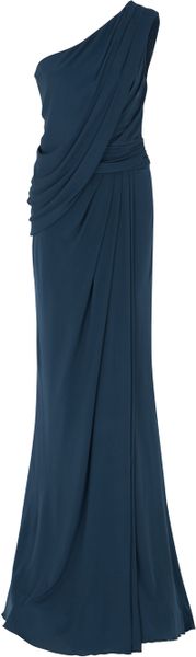 Elie Saab One Shoulder Draped Gown in Blue (black) - Lyst