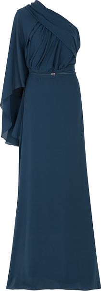 Elie Saab One Shoulder Drape Sleeve Gown in Blue (gold) - Lyst
