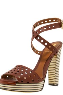 Fendi Perforated Ankle Wrap Platform Sandal - Lyst