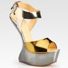Giuseppe Zanotti Metallic Patent Leather Curved Wedge Sandals in Gold - Lyst
