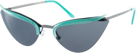 Asos Color Highbrow Rimless Cat Eye Sunglasses in Green - Lyst