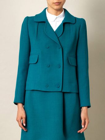 Carven Wool Crepe Double Breasted Jacket - Lyst