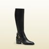Gucci Stirrup Low Heel Leather Boot in Black - Lyst