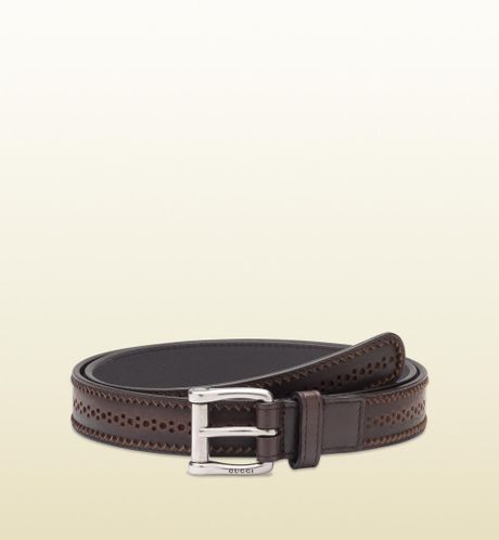 Gucci Brown Perforated Leather Belt in Brown for Men - Lyst