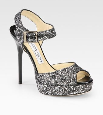 Jimmy Choo Linda Glitter Coated Leather Platform Sandals - Lyst