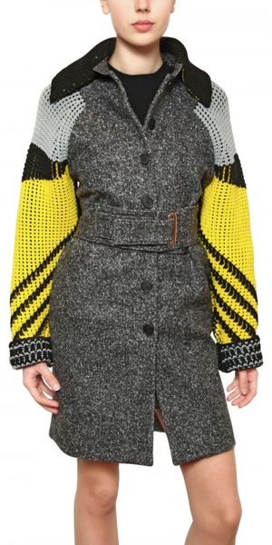 Kenzo Wool Felt Coat with Knitted Sleeves - Lyst