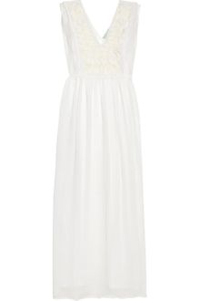 Leaves Of Grass Jasmine Embroidered Silkchiffon Maxi Dress - Lyst