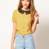 Asos Collection Asos Top With Daisy Print And Crochet Collar in Yellow (multi) - Lyst