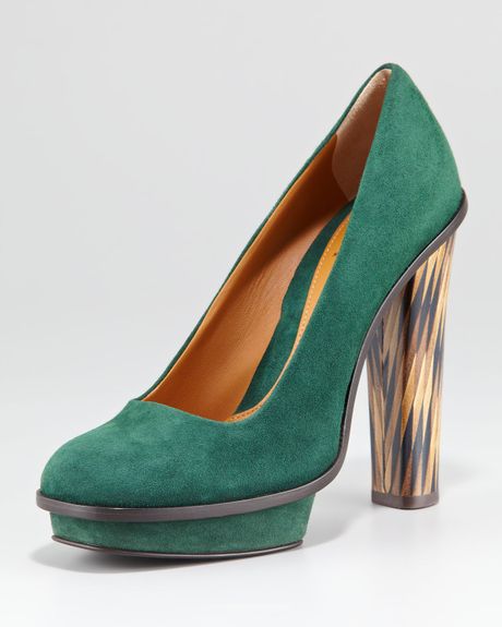 Fendi Inlayheel Suede Platform Pump in Green (black) - Lyst