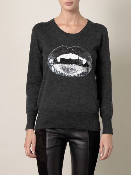 Markus Lupfer Sequin Vampire Sweater in Gray (charcoal) - Lyst