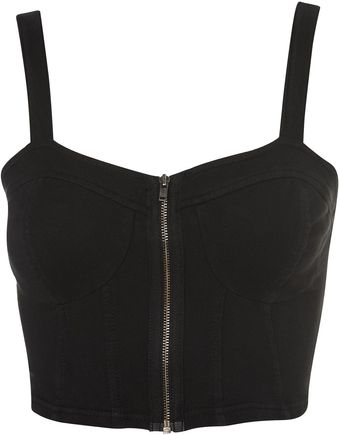 Topshop Denim Zip Bralet - Lyst