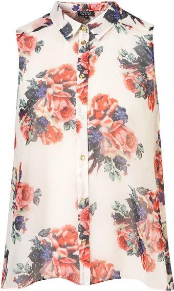 Topshop Floral Print Drop Back Shirt - Lyst