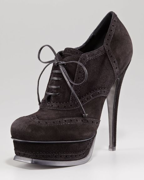Yves Saint Laurent Tribute Laceup Suede Bootie Black in Black - Lyst