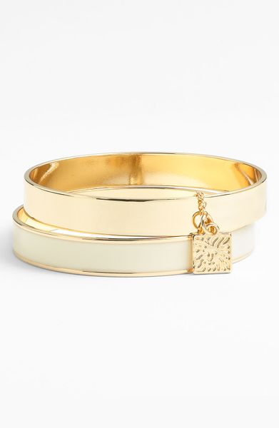 Ak Anne Klein Union Square Enamel Bangles in Gold (ivory/ gold) - Lyst