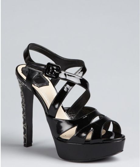 Dior Black Patent Leather Cannage Peep Toe Platforms in Black - Lyst