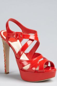 Dior Tomato Red Patent Leather Cannage Peep Toe Platforms - Lyst