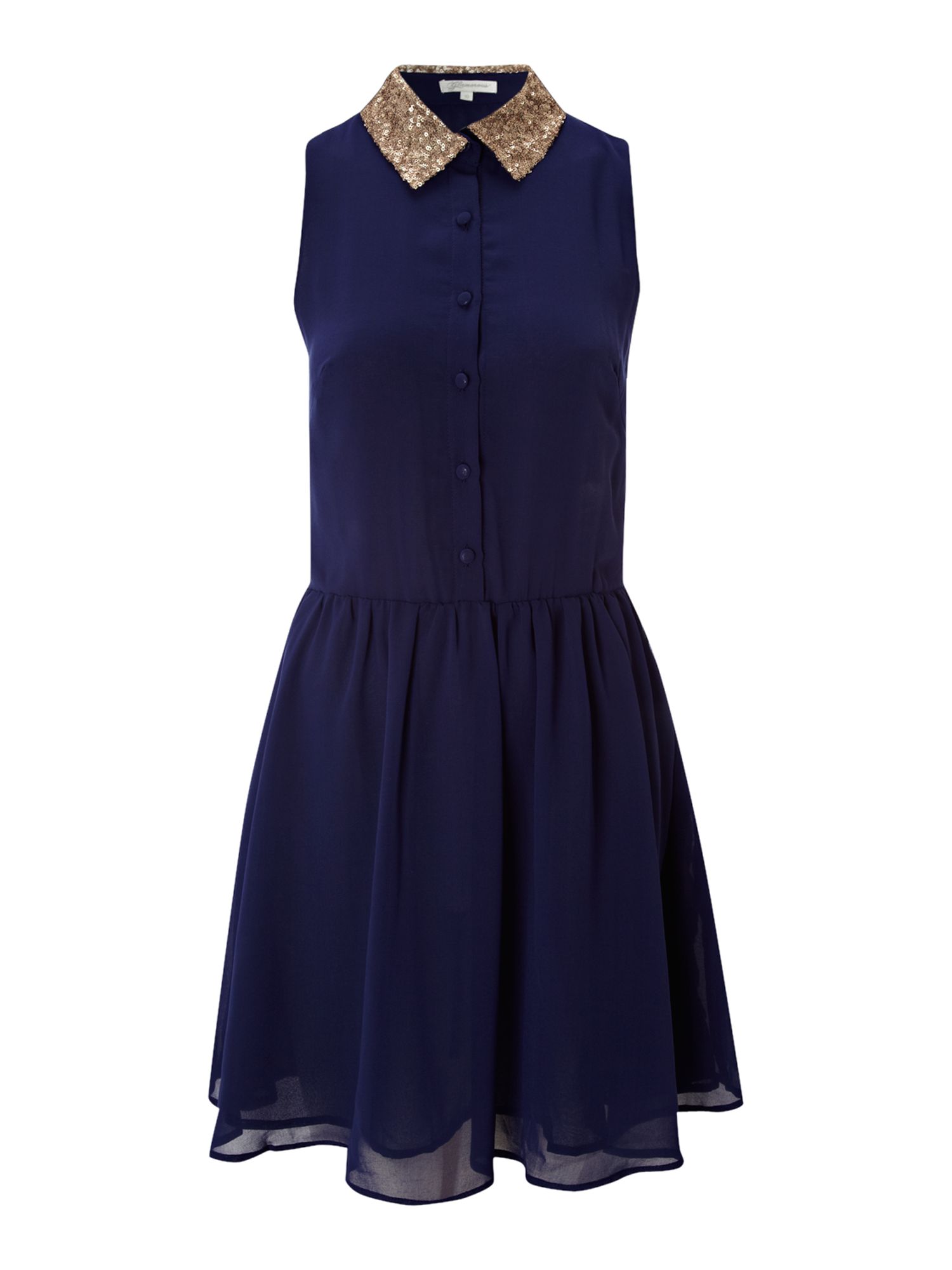 Glamorous Chiffon Shirt Dress with Sequin Collar in Blue (navy) Lyst